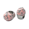 BERLOQUE PARA PULSEIRA CUP CAKE ROSA - METAL PRATA (3 unidades)