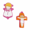 APLIQUES RELIGIOSOS PARA TERÇO - CRUCIFIXO E ANJINHO - FUNDO PINK - CABELO LOIRO (1 de cada)