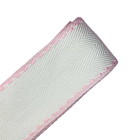Fita Yama Twill 38 mm (3 mts) - Creme pesponto rosa
