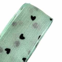Fita voal/organza coração 40mm - Verde (3 mts)