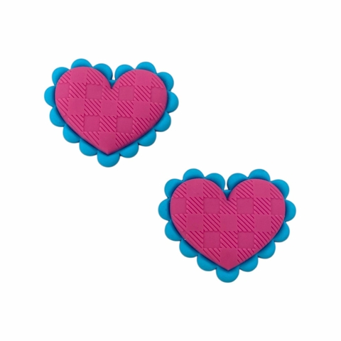 Aplique coração relevo junino - rosa e azul (2 unid.) Emborrachado