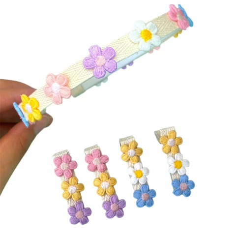 Kit tiara e hair clips - Florzinhas