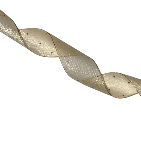 Fita organza/voal com strass 38mm (3 metros) - Dourada