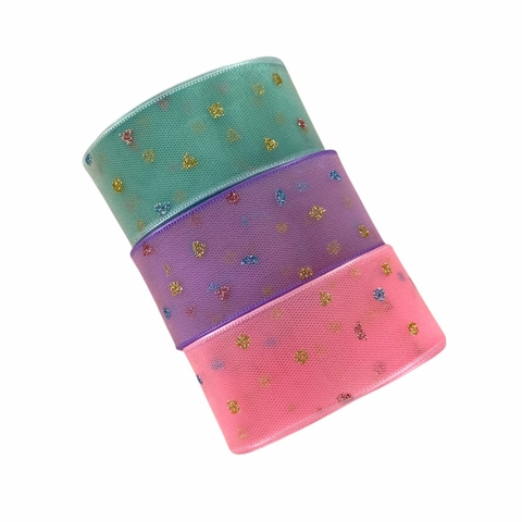 Kit fita voal/organza poá glitter - 38mm (3 metros) - Mod.2