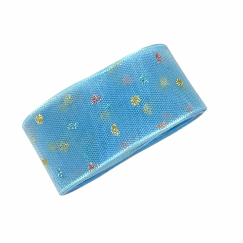 Fita voal/organza poá glitter - Azul (3 mts)