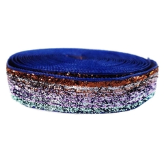 FITA VELUDO COM GLITTER LUREX 22MM (peça 5 metros) - AZUL MULTICOLORIDO