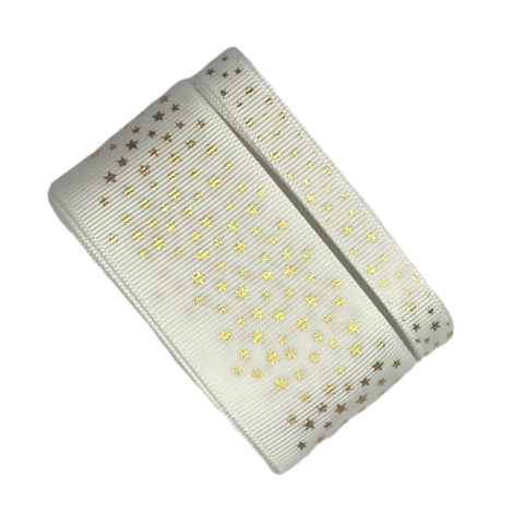 Fita Gorgurão Yama com estrelas douradas 10/38mm (4 mts) - Branco