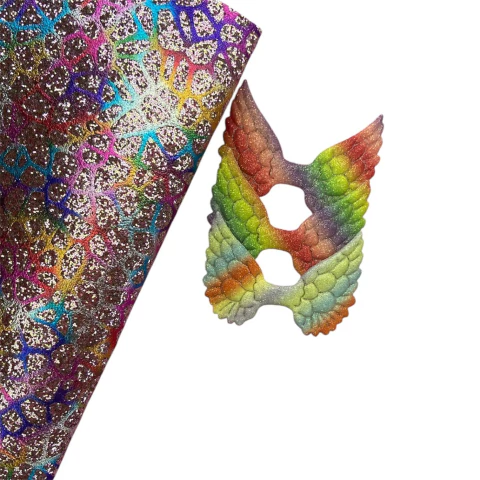 Kit 1 lonita glitter detalhes multicoloridos + 3 apliques