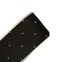 Fita de cetim com strass 38mm (3 metros) - Preta