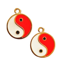 PINGENTE YIN YANG - METAL DOURADO (3 unidades) - ROSA NEON
