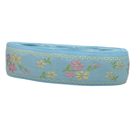 Fita flor bordada - 25mm (3 metros) - Azul