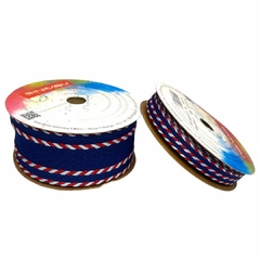 Fita Sinimbu pesponto duplo (rolo 10 mts) - Azul com vermelho
