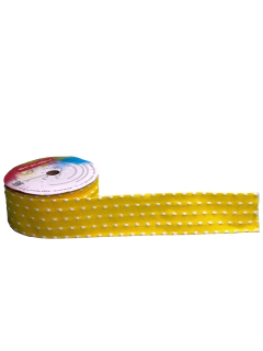 Fita Sinimbu bordinha pompom (rolo 10 mts) - Amarelo pesp. branco - Mania de Fitas
