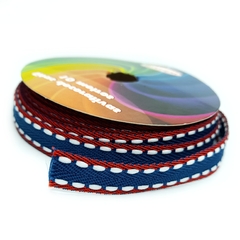 Fita pespontada sinimbu - azul marinho com vermelho (rolo 10 mts) - comprar online