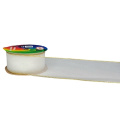 Fita organza Sinimbu (rolo 10 mts) - branca bordinha dourada - Mania de Fitas