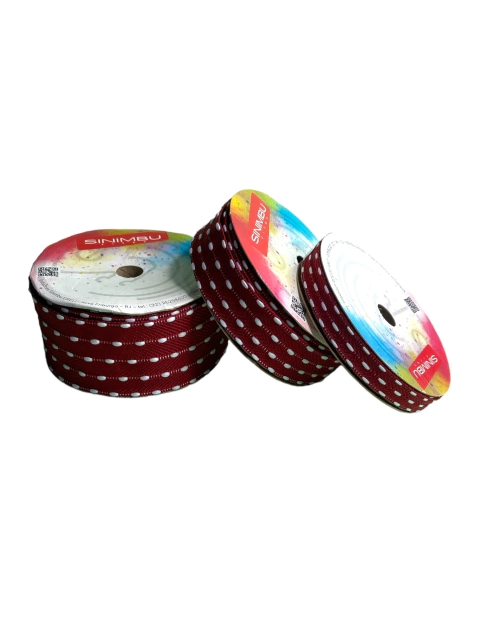Fita Sinimbu bordinha pompom (rolo 10 mts) - Vinho pesp. branco