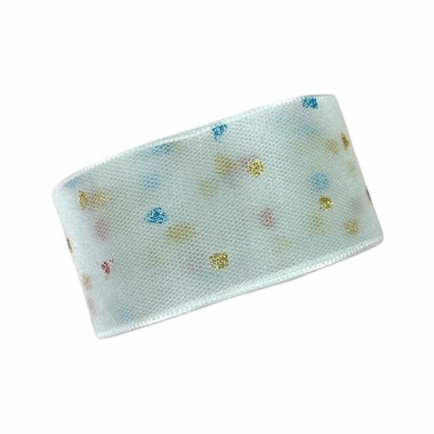 Fita voal/organza poá glitter - Branca (3 mts)