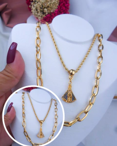 Colar Duplo Folheado Dourado Nossa Senhora Aparecida (Dupla - Cada lado de uma cor) #CF0603076