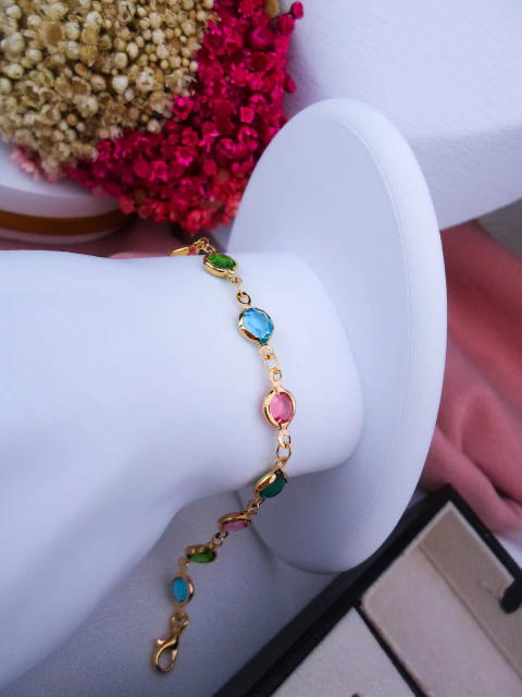 Pulseira Folheada Dourada Colorida #PF0401556 - comprar online