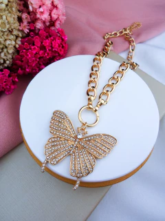 Colar Bijuteria Dourado Borboleta Cravejada #C0501942 - comprar online