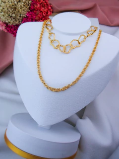 Colar Duplo Folheado Dourado Corações #CF0601956 - comprar online