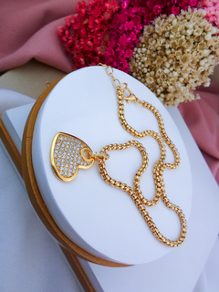 Colar Folheado Dourado Coração Strass #CF0601566