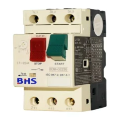 Disjuntor Motor BHS BDM-NG2100 com botões de controle para parar e iniciar.