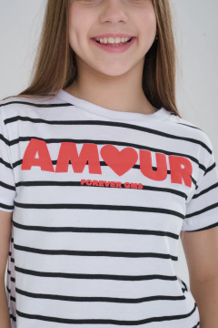 REMERA RAYADA CON ESTAMPA RELIEVE AMOUR ROJO - comprar online