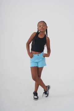 SHORT GABARDINA CON TACHITAS MARIALE CELESTE