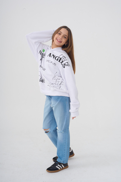 BUZO RUSTICO ESTAMPADO CON CAPUCHA BLANCO en internet