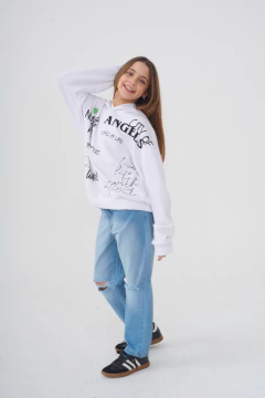BUZO RUSTICO ESTAMPADO CON CAPUCHA BLANCO en internet