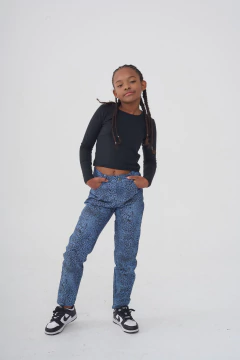 262- PANTALON GABARDINA ANIMAL PRINT AZUL