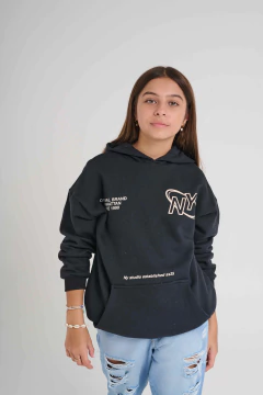 1157/ BUZO FRISADO UNISEX CON CAPUCHA NEW YORK NEGRO - comprar online