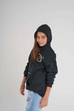 1157/ BUZO FRISADO UNISEX CON CAPUCHA NEW YORK NEGRO - Gimos