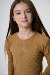 981- REMERA MANGA LARGA TACHITAS MARIPOSA CAMEL - comprar online