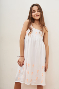 VESTIDO BAMBULA BORDADO FORRADO BLANCO-NARANJA - comprar online