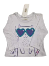 REMERA MANGA LARGA GATO CON LENTES BLANCO - comprar online