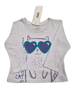 REMERA MANGA LARGA GATO CON LENTES BLANCO - comprar online