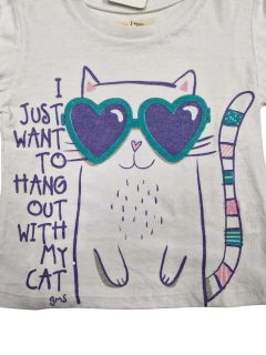REMERA MANGA LARGA GATO CON LENTES BLANCO en internet