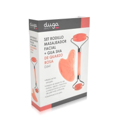 Duga Set Rodillo Masajeador facial + Gua Sha de Quarzo Rosa - comprar online