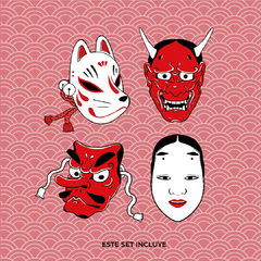 Japanese masks ♥ Set de stickers