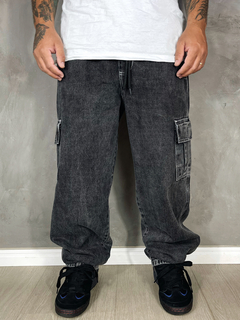 CALÇA JEANS CARGO PRETA AGACE - MARMORIZADA BLACK - comprar online
