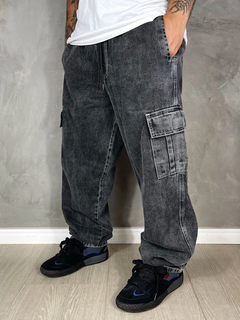 CALÇA JEANS CARGO PRETA AGACE - MARMORIZADA BLACK - loja online