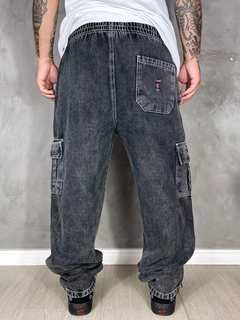 CALÇA JEANS CARGO PRETA AGACE - MARMORIZADA BLACK - comprar online