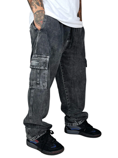CALÇA JEANS CARGO PRETA AGACE - MARMORIZADA BLACK - comprar online