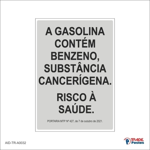 Adesivo Gasolina Contem Benzeno / AID-TR-A0032