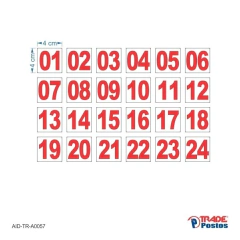 Adesivos números para bico 01 a 24 / AID-TR-A0057, AID-TR-A0059 e AID-TR-A0064 - 40x40mm