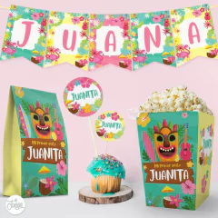 Kit Imprimible Hawaiano Tropical Deco y Candy Bar.