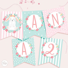 Kit Conejita Rosa y Flores. Imprimible personalizado. en internet