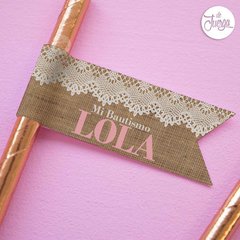 Imagen de Kit Rústico Arpillera Personalizado Cumple, Bautismo, comunión. Para imprimir.